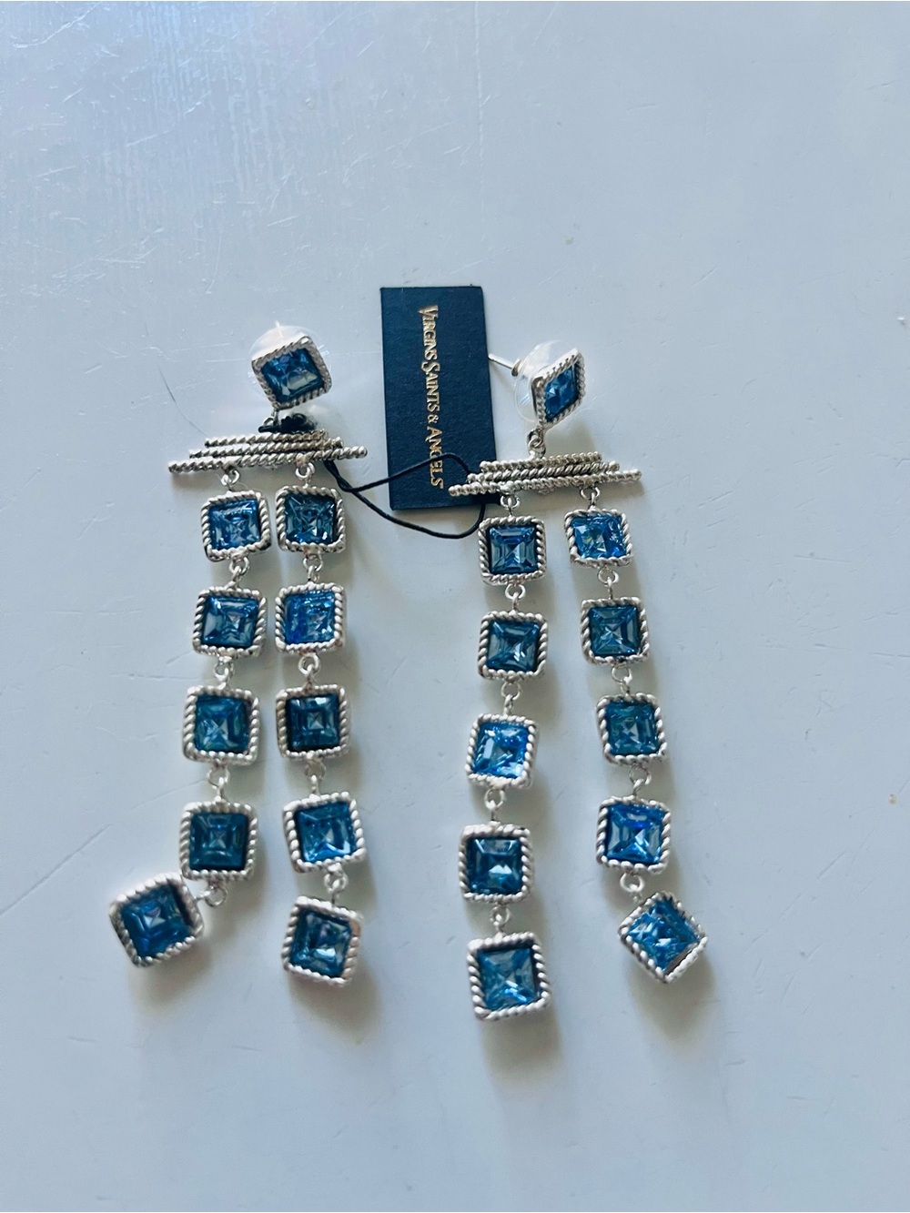 Virgins Saints & Angels Brigid waterfall post earrings blue
